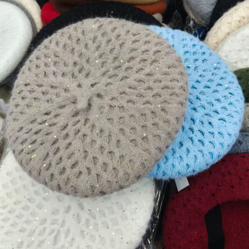 Beret French Wool - Новая женская вязаная шапка-берет с вырезами,